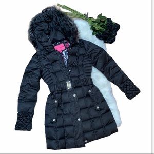 Betsey Johnson Puffer Coat with Faux Fur Hood XS